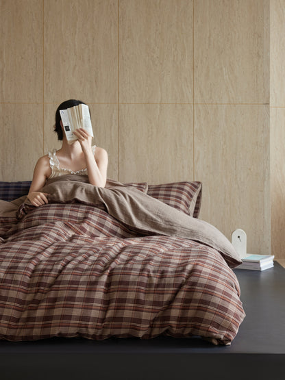 Brown Plaid Bedding Set