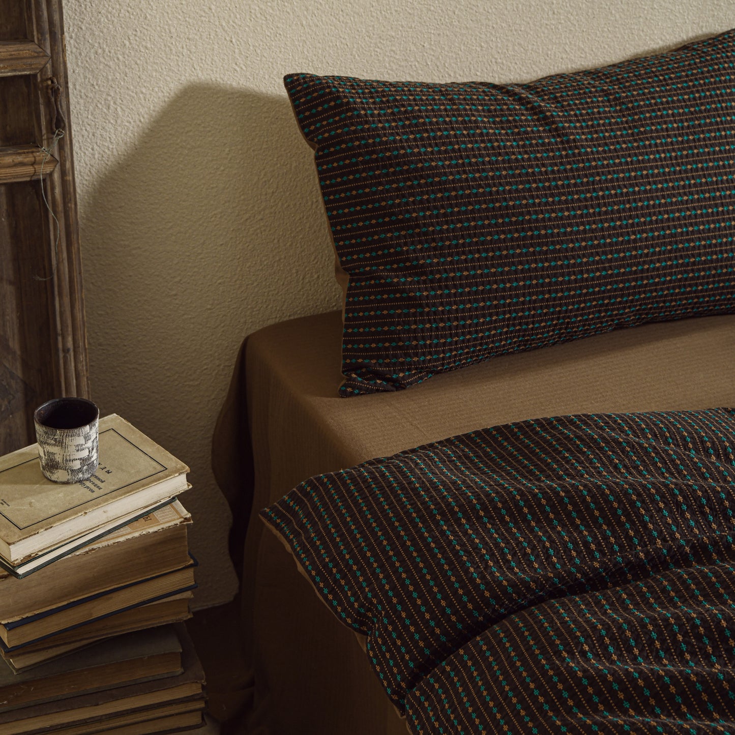 Dark Brown Striped Bedding Set