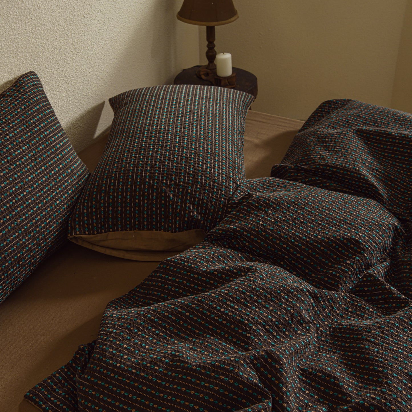 Dark Brown Striped Bedding Set