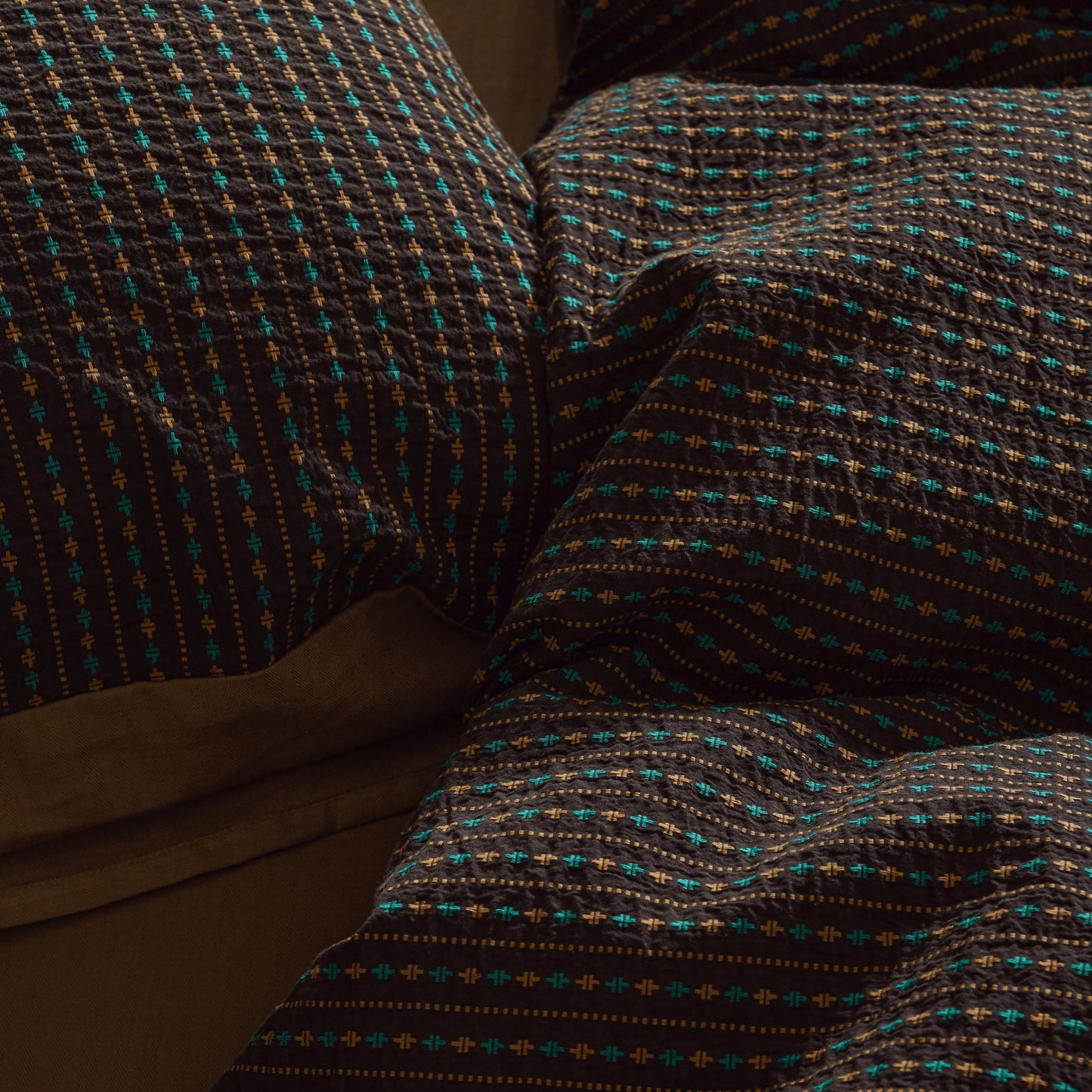 Dark Brown Striped Bedding Set