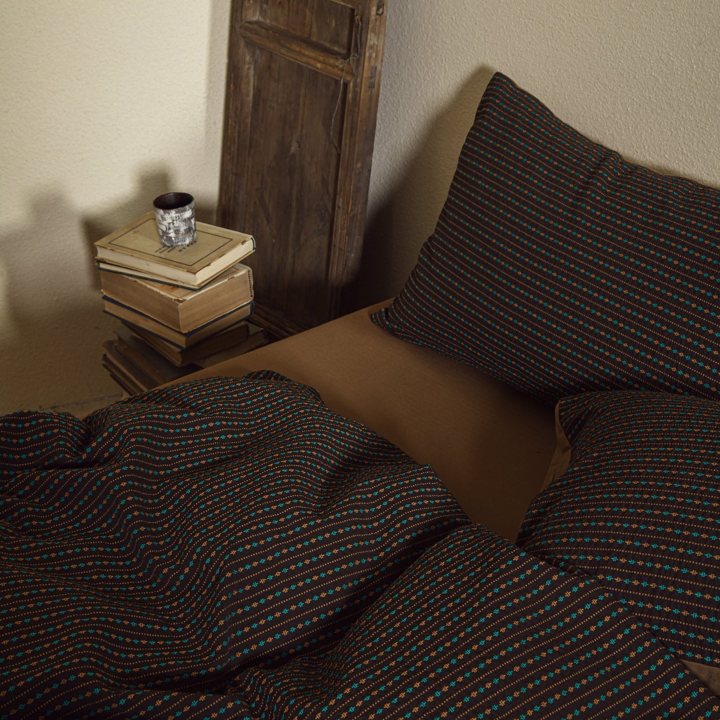 Dark Brown Striped Bedding Set