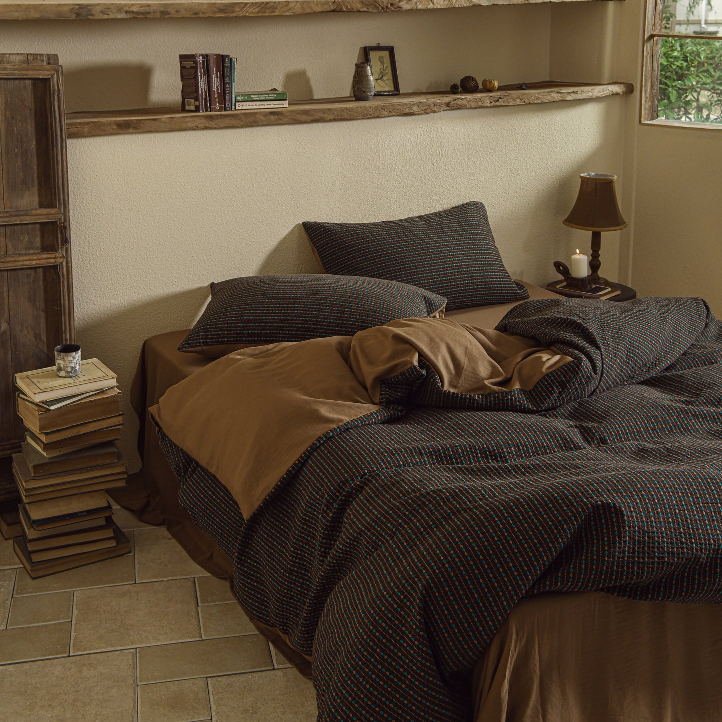 Dark Brown Striped Bedding Set