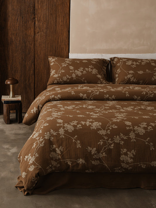 Brown Floral Bedding Set